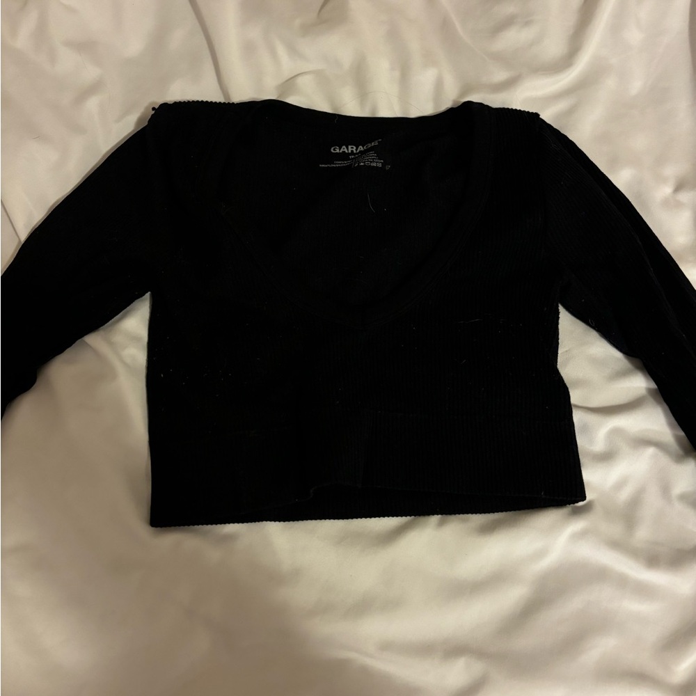 Black Cropped Long Sleeve Top